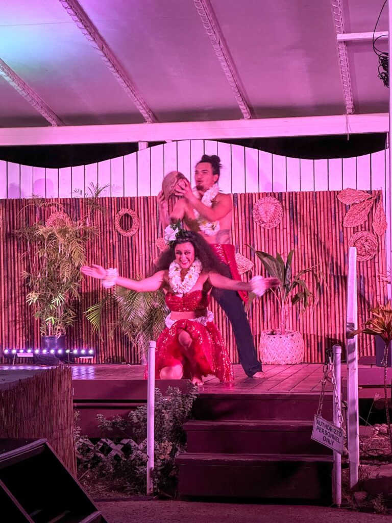 Image of hula dancers at the Diamond Head Luau on Oahu. Photo credit: Marcie Cheung