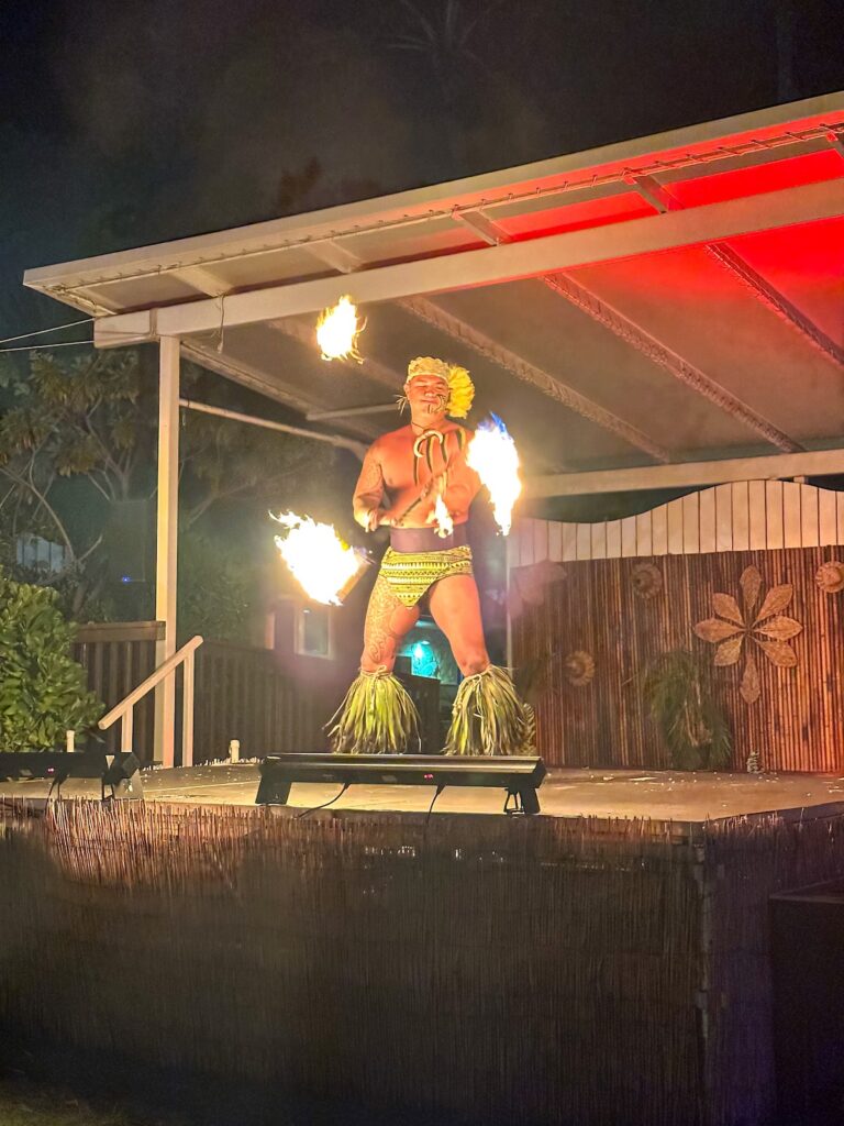 Image of Samoan fire knife dancing at the Diamond Head beach luau on Oahu. Photo credit: Marcie Cheung