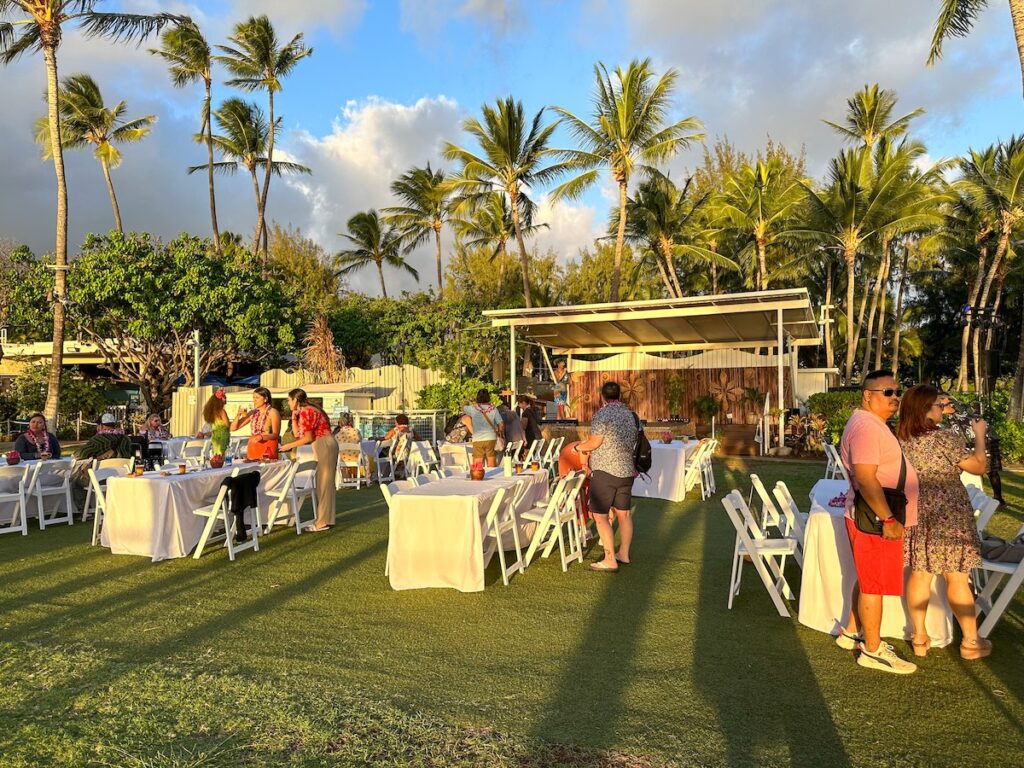 Image of the seating at Diamond Head Luau on Oahu. Photo credit: Marcie Cheung of Hawaii Travel with Kids