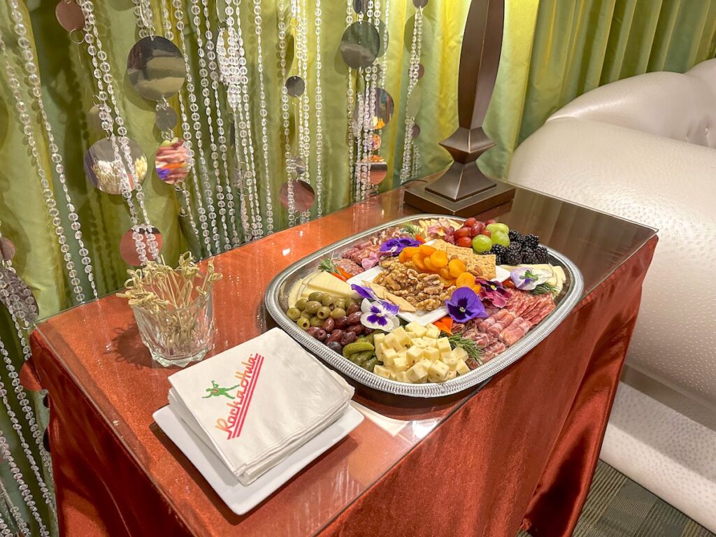 Image of a tray of meat and cheese in the Rock a Hula green room. Photo credit: Marcie Cheung