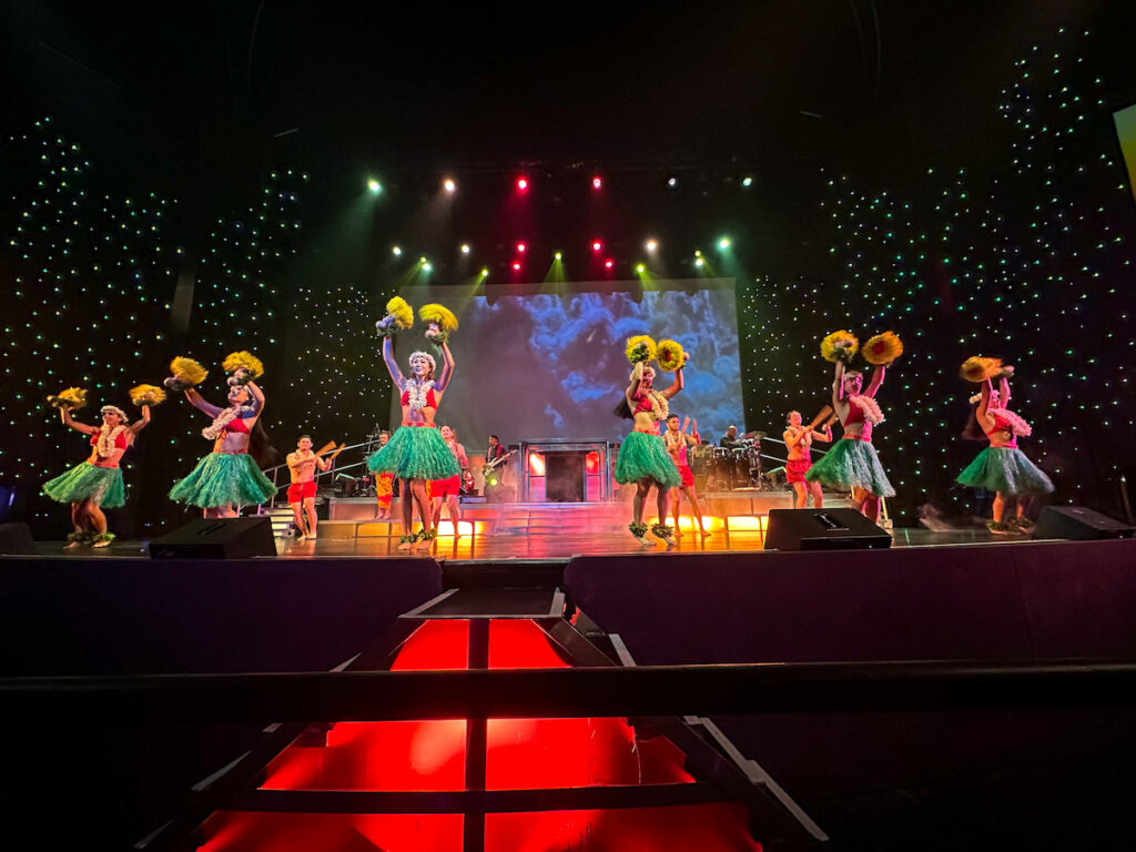 Image of hula dancers at the Rock a Hula show on Oahu. Photo credit: Marcie Cheung