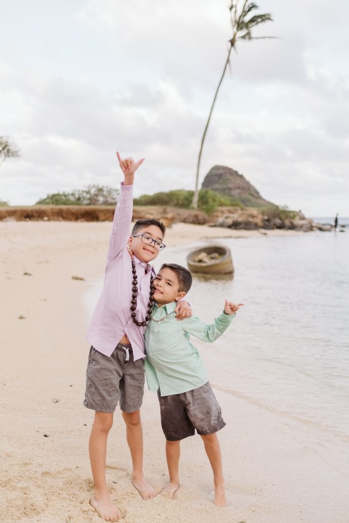 Image of two boys at Kualoa Beach Park on Oahu