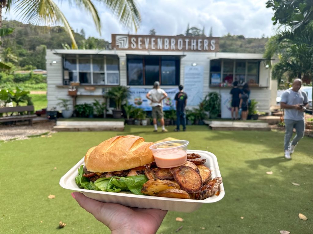 Image of a burger and fries at Seven Brothers on Oahu