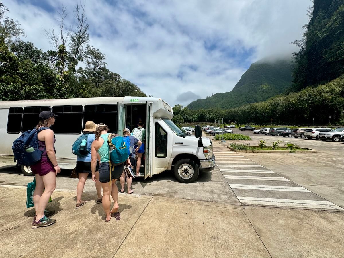 Image of people boarding the Go Haena Shuttle on Kauai