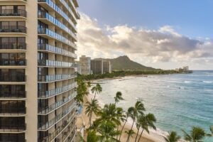 Image of the Outrigger Waikiki Beach Resort with Waikiki Beach and Diamond HEad